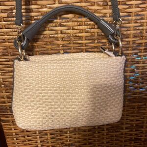 Valentina Fiore straw Italian Crossbody /Leather Bag. ivory/gray